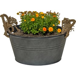 Mega Collections teil/plantenpot Old Rope - zink - antraciet - D40 X H14 cm - IJzeren emmer / teil