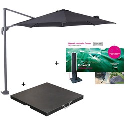 Garden Impressions Hawaii zweefparasol S Ø300 - donker grijs/zwart met 80 kg parasolvoet en parasolhoes