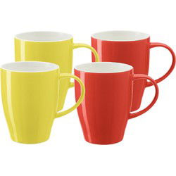 Bellatio Design Koffie mokken/bekers Spain - 4x - porselein - geel/rood - 350 ml - Bekers
