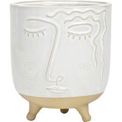 Vaas Gezicht van Porselein Wit/Beige (B/H/D) 13x15x13cm