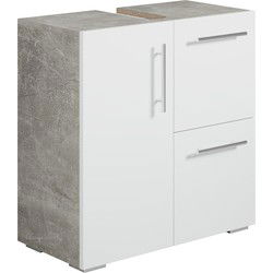 Badplaats Wastafel Onderkast Mars 60 x 30 x 60 cm - Beton met wit - Badkamerkast – Staand Wastafelmeubel