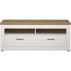 Tv-meubel 2 laden en 2 vakken, lichte houten en witte decoratie, L148 cm - Shade