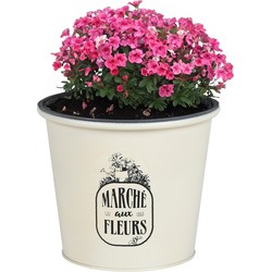 Sunnydays /plantenpot - zink - ivoorwit - D19 x H16 cm - IJzeren emmer / teil