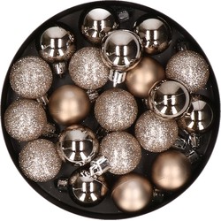 20x stuks kleine kunststof kerstballen champagne 3 cm mat/glans/glitter - Kerstbal