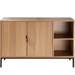 Dressoir met 2 deuren en 2 open vakken in groefhoutlook L110 cm - TARA