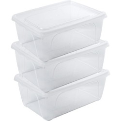 3x Voedsel plastic bewaarbakje hoog/diep 0,5 liter transparant 15 x 10 x 6 cm - Vershoudbakjes