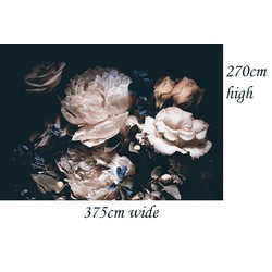 Vliesbehang - 375x270cm - Bloemen Zwart Vintage - maatwerk