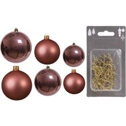 Groot pakket glazen kerstballen 50x oud roze glans/mat 4-6-8 cm incl haakjes - Kerstbal