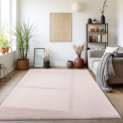 Sky Soft Uni Basic - Vloerkleed - Laagpolig - Effen Kleur - Roze - Woonkamer Tapijt - Anti-Slip Rug- 140x200 CM