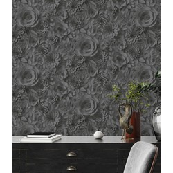 Livingwalls behang 3D-motief zwart en grijs - 53 cm x 10,05 m - AS-387185
