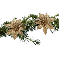 Kerst bloemen 2x stuks kunststof goud - op clip - 18 cm - Kersthangers
