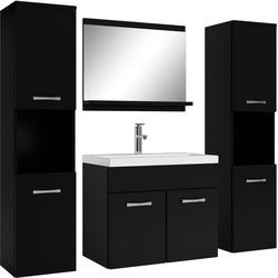 Badplaats Badkamermeubel Set Montreal XL 60 x 35 cm - Mat zwart- Badmeubel met spiegel en zijkasten