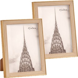 2x stuks kunststof fotolijst goud met hout geschikt voor een foto van 15 x 20 cm - Fotolijsten