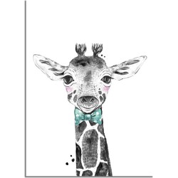 Giraffe Kinderkamerposter Strikje - A4 + Fotolijst wit