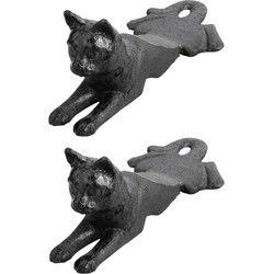 Esschert Deurstopper Kat - 2x - 0.5 kg - gietijzer - zwart - 16 cm - Deurstoppers
