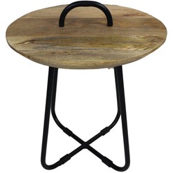 HSM Collection-Ronde Bijzettafel Met Handvat-45x45x55-Naturel/Zwart-Mango/Metaal