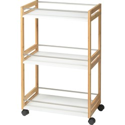 Keuken opberg trolley/roltafel met 3 plankjes - bruin/wit - bamboe - 51 x 30 x 80 cm - Opberg trolley