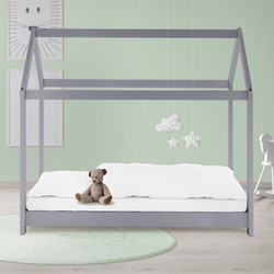 Kinderbed met dak en lattenbodem 80x160 cm Lichtgrijs grenen hout ML-Design