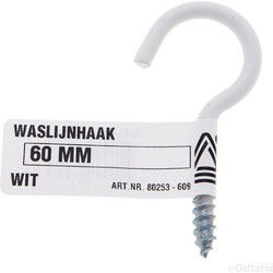 Waslijnhaak wit 60mm