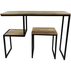 Console tafel - 100x35x75 - Naturel/zwart - Mangohout/ijzer