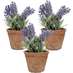 3x stuks kunstplanten lavendel in terracotta pot 15 cm - Kunstplanten