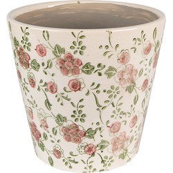 Clayre & Eef Bloempot  Ø 17x16 cm Roze Beige Keramiek Bloemen Bloempot binnen
