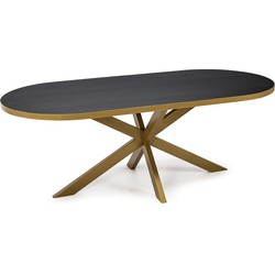 Stalux Plat ovale eettafel 'Noud' 180 x 100, kleur goud / zwart eiken