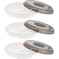 Excellent Houseware Magnetronschaal met vakjes - 3x - deksel - beige - kunststof - Dia 24 x H 6,5 cm - Magnetronbakken