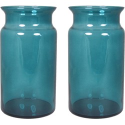 Set van 2x bloemenvazen - turquoise blauw/transparant glas - H29 x D16 cm - Vazen