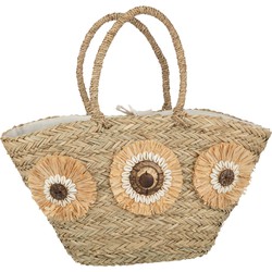 J-line - Strandtas Zonnebloemen Schelpen Zeegras Nat - 59x16x30cm