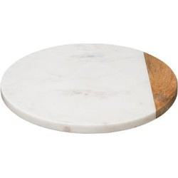 Draaiplateau Serveerplank Marble Draaischijf van 100%Marmer & Hout - Wit - Ø30CM