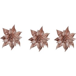 3x Kerstversieringen kerststerren bloemen oud roze op clip - Kersthangers