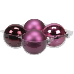 4x stuks glazen kerstballen cherry roze (heather) 10 cm mat/glans - Kerstbal