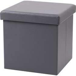 Urban Living Poef Leather BOX - hocker - opbergbox - grijs - PU/mdf - 38 x 38 cm - opvouwbaar - Poefs