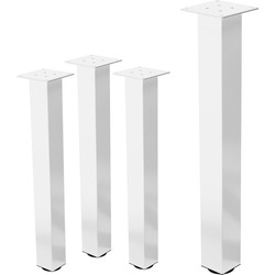 Set van 4 tafelpoten I-Design 72 cm wit glanzend gemaakt van gepoedercoat staal vierkant profiel 8x8 cm In hoogte verstelbare meubelpoten 1-4cm ML-Design