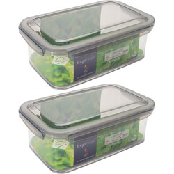 4x Voorraad/vershoudbakjes 1,9 liter transparant/grijs plastic 24 x 15 cm - Vershoudbakjes