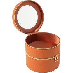 J-line - Cosmetica Doos Rond+spiegel Kunstleder Cognac - 19.5x19.5x19.5cm