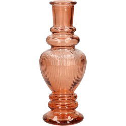 Kaarsen kandelaar Venice - gekleurd glas - ribbel zacht oranje - D5,7 x H15 cm - kaars kandelaars