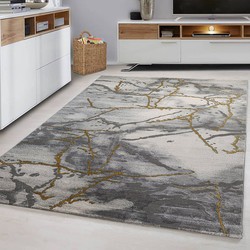 Alba Modern Grijs / Goud vloerkleed - Marmer Design - 80 X 150 CM