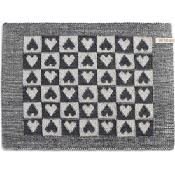 Knit Factory Gebreide Placemat - Onderlegger Heart - Ecru/Antraciet - 50x30 cm