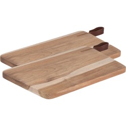 Set van 2x stuks houten snijplanken/serveerplanken met leren hengsel 30 cm - Snijplanken