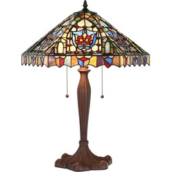 LumiLamp Tiffany Tafellamp  Ø 47x60 cm  Beige Blauw Glas Kunststof Rond Tiffany Bureaulamp