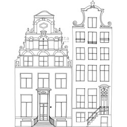 ESTAhome fotobehang getekende Amsterdamse grachtenhuisjes zwart en wit