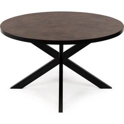 Stalux Ronde eettafel 'Daan' 120cm, kleur zwart / lederlook bruin