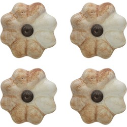 Clayre & Eef Deurknop Set van 4  Ø 4 cm Beige Keramiek Rond Meubelknop