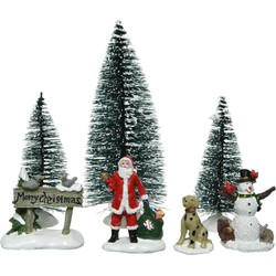 7x stuks kerstdorp accessoires figuurtjes/poppetjes en kerstboompje - Kerstdorpen