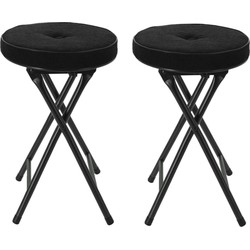 Home & Styling Bijzet krukje/stoel - 2x - Opvouwbaar - zwart Ribcord - D33 x H49 cm - Krukjes