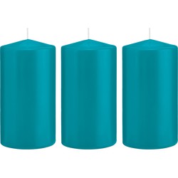 3x Kaarsen turquoise blauw 8 x 15 cm 69 branduren sfeerkaarsen - Stompkaarsen