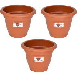 Set van 5x stuks terra cotta kleur ronde plantenpot/bloempot kunststof diameter 20 cm - Plantenpotten