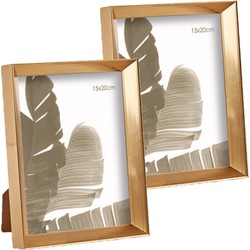 Kunststof fotolijst - 2x stuks - goud - geschikt voor een foto van 15 x 20 cm - Fotolijsten